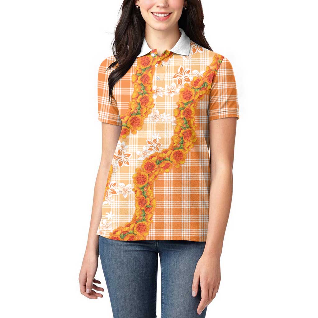 Orange Hawaii Palaka Women Polo Shirt Hawaiian Ilima Lei LT05 - Polynesian Pride