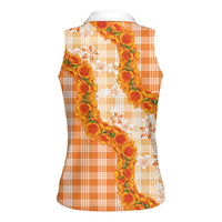 Orange Hawaii Palaka Women Sleeveless Polo Shirt Hawaiian Ilima Lei LT05 - Polynesian Pride