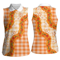 Orange Hawaii Palaka Women Sleeveless Polo Shirt Hawaiian Ilima Lei LT05 - Polynesian Pride
