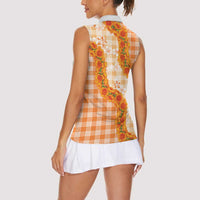 Orange Hawaii Palaka Women Sleeveless Polo Shirt Hawaiian Ilima Lei LT05 - Polynesian Pride
