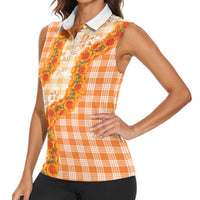 Orange Hawaii Palaka Women Sleeveless Polo Shirt Hawaiian Ilima Lei LT05 - Polynesian Pride