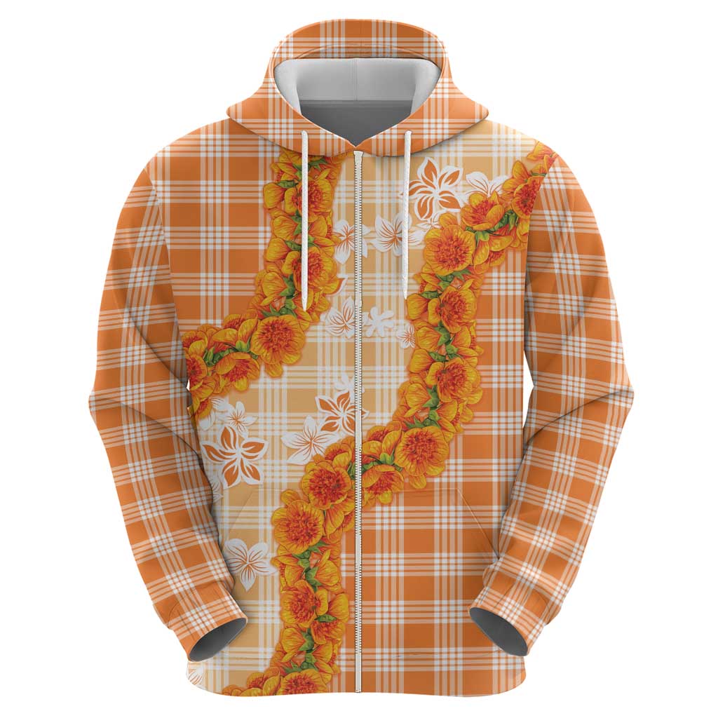 Orange Hawaii Palaka Zip Hoodie Hawaiian Ilima Lei LT05 - Polynesian Pride