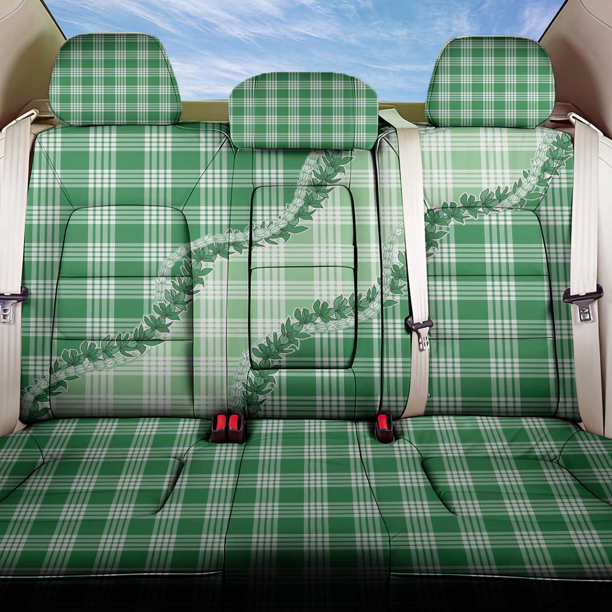 Green Hawaii Palaka Back Car Seat Cover Hawaiian Pikake Lei LT05 One Size Green - Polynesian Pride