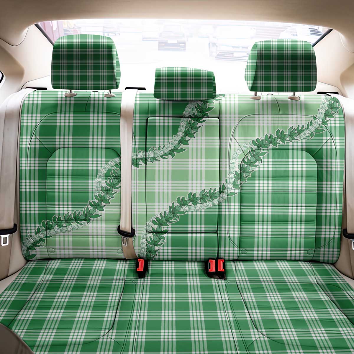 Green Hawaii Palaka Back Car Seat Cover Hawaiian Pikake Lei LT05 - Polynesian Pride