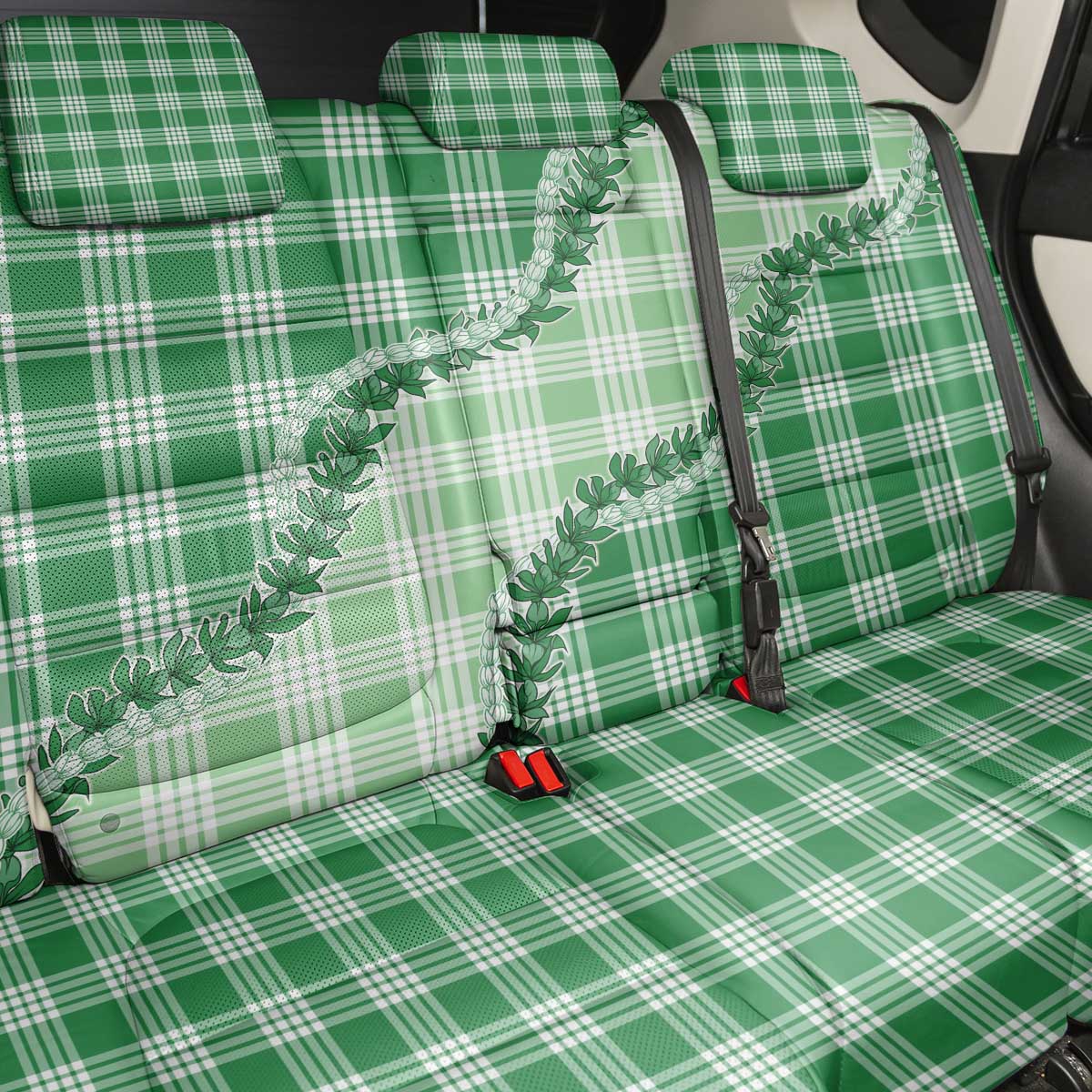 Green Hawaii Palaka Back Car Seat Cover Hawaiian Pikake Lei LT05 - Polynesian Pride