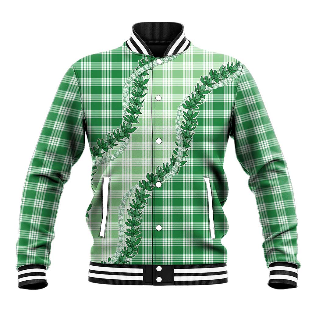 Green Hawaii Palaka Baseball Jacket Hawaiian Pikake Lei
