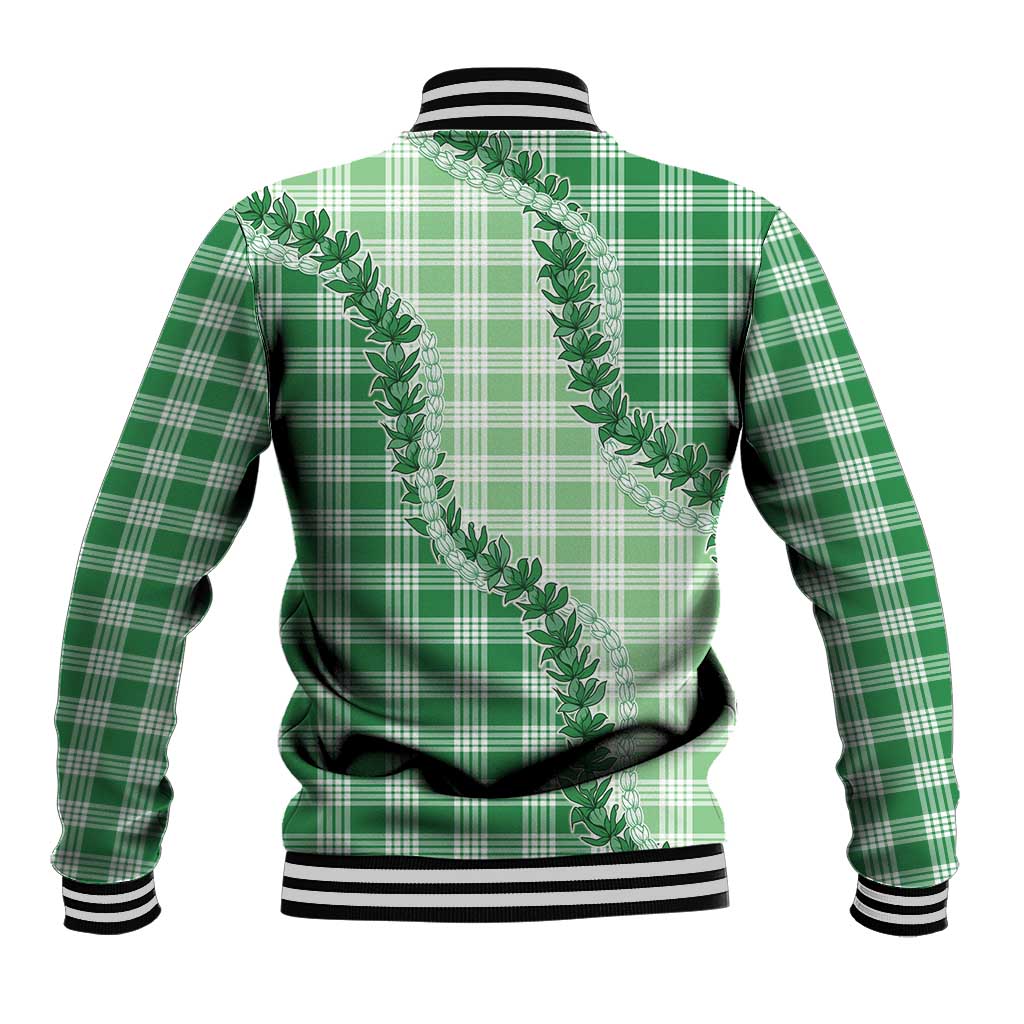 Green Hawaii Palaka Baseball Jacket Hawaiian Pikake Lei