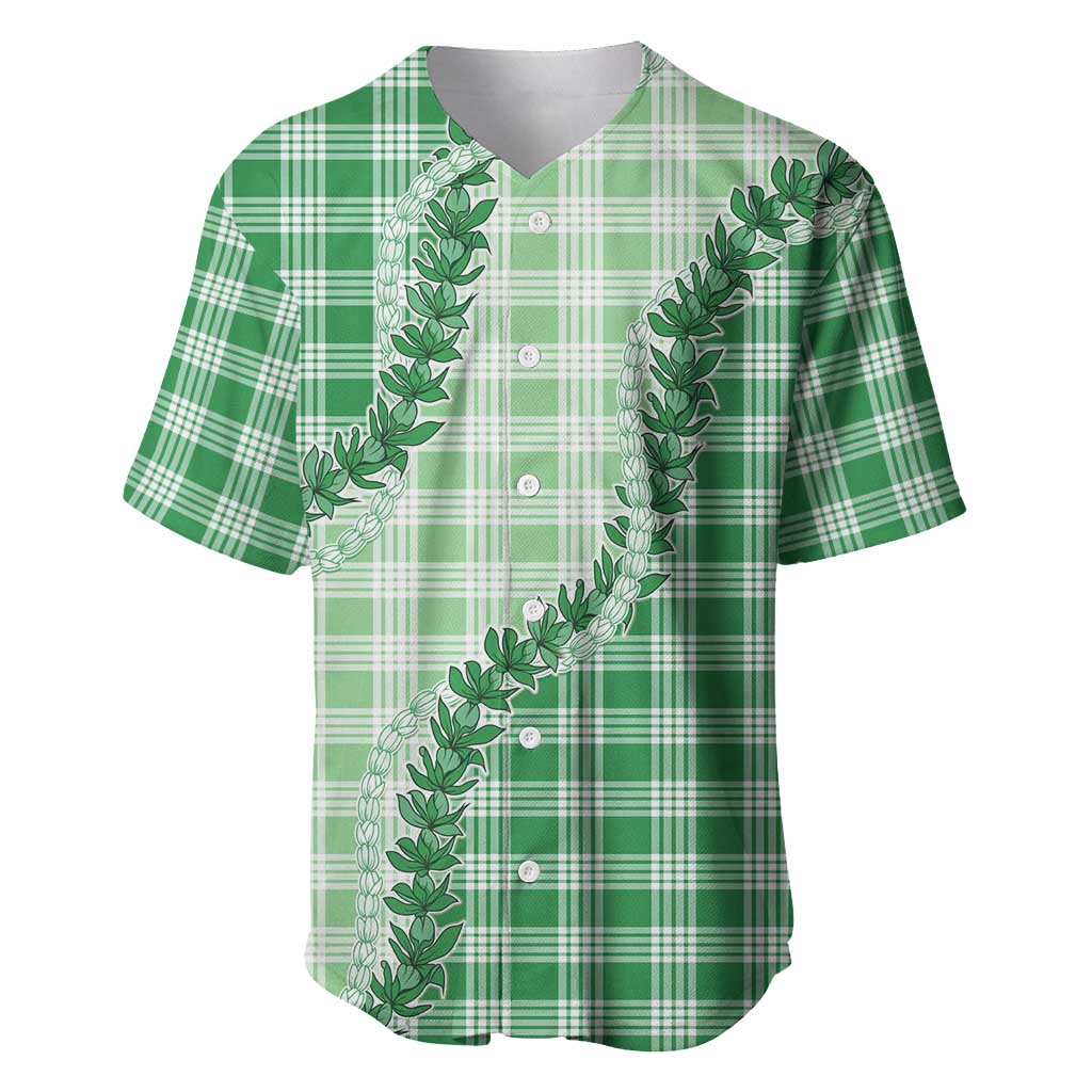 Green Hawaii Palaka Baseball Jersey Hawaiian Pikake Lei
