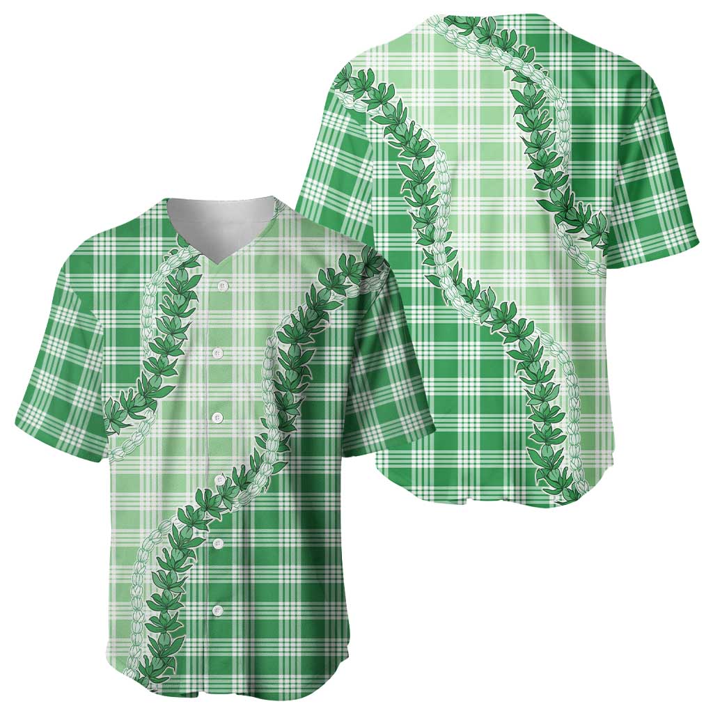 Green Hawaii Palaka Baseball Jersey Hawaiian Pikake Lei