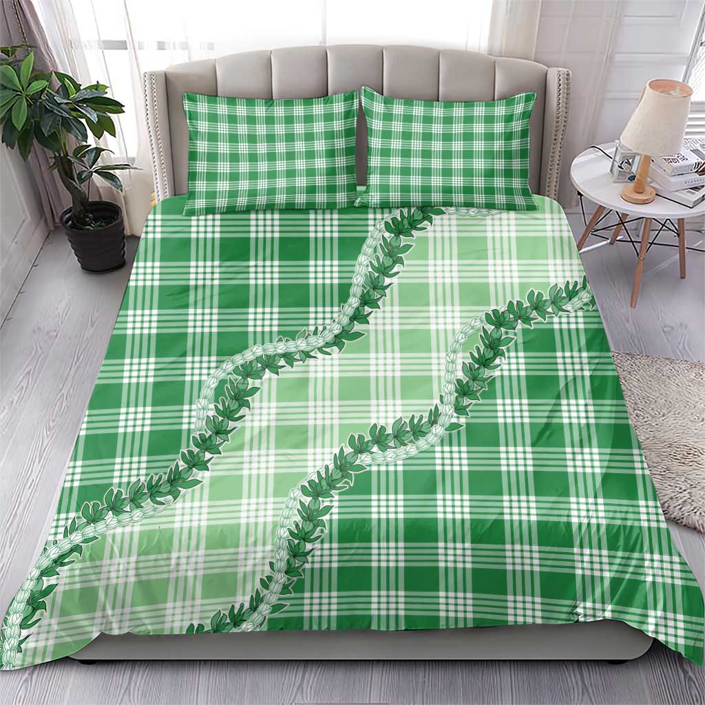 Green Hawaii Palaka Bedding Set Hawaiian Pikake Lei LT05 - Polynesian Pride