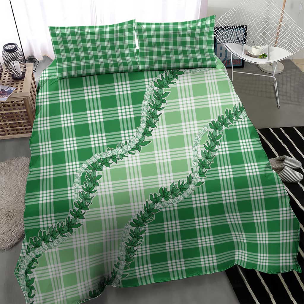 Green Hawaii Palaka Bedding Set Hawaiian Pikake Lei LT05 - Polynesian Pride