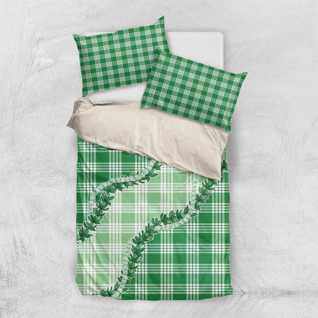 Green Hawaii Palaka Bedding Set Hawaiian Pikake Lei LT05 US Twin 172cm x 218cm Green - Polynesian Pride