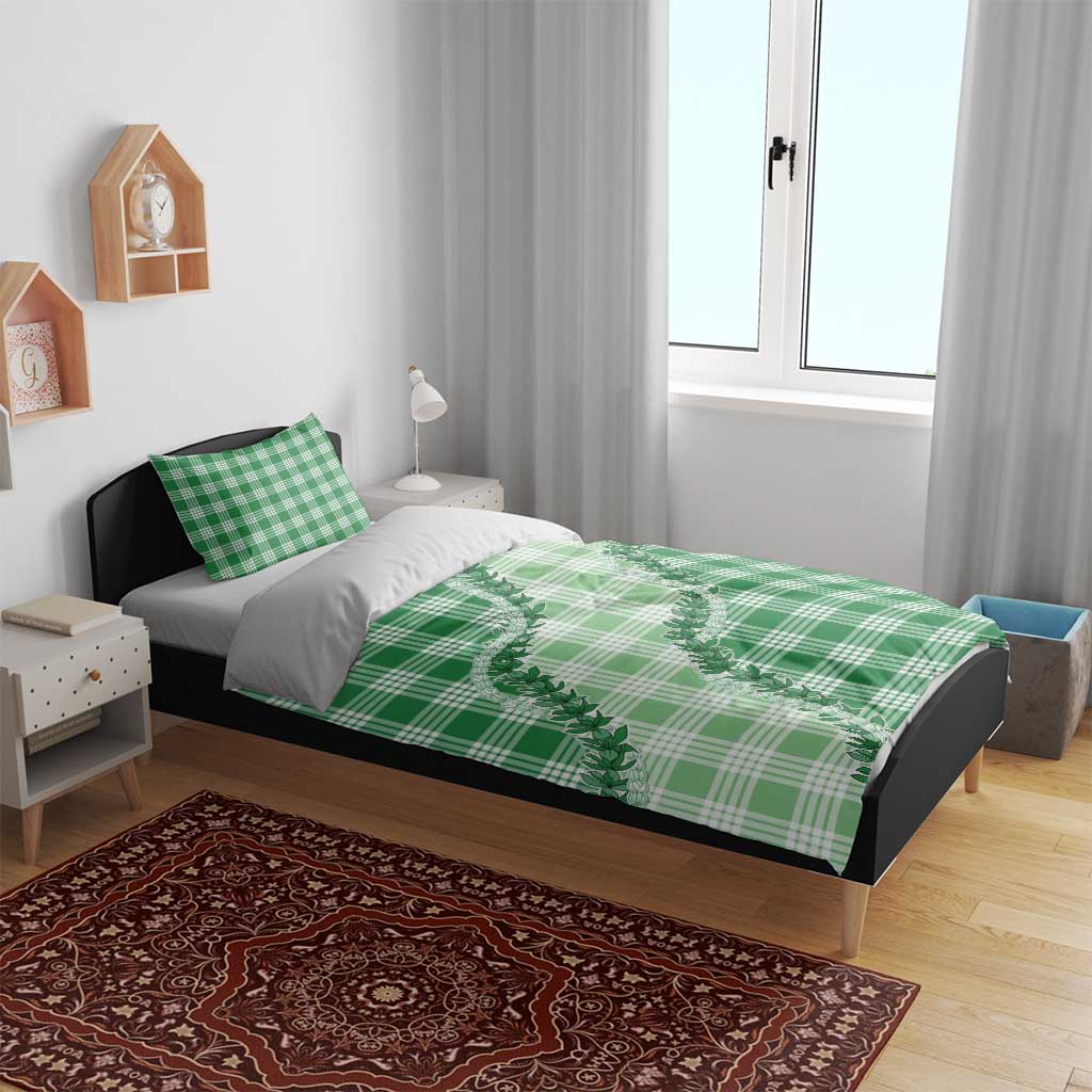 Green Hawaii Palaka Bedding Set Hawaiian Pikake Lei LT05 - Polynesian Pride