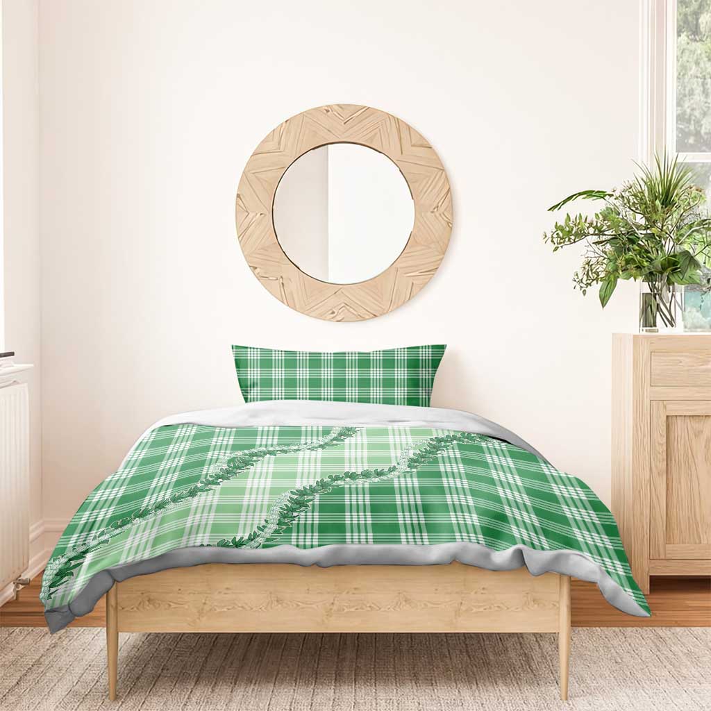 Green Hawaii Palaka Bedding Set Hawaiian Pikake Lei LT05 - Polynesian Pride