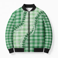 Green Hawaii Palaka Bomber Puffer Jacket Hawaiian Pikake Lei LT05 Unisex Green - Polynesian Pride