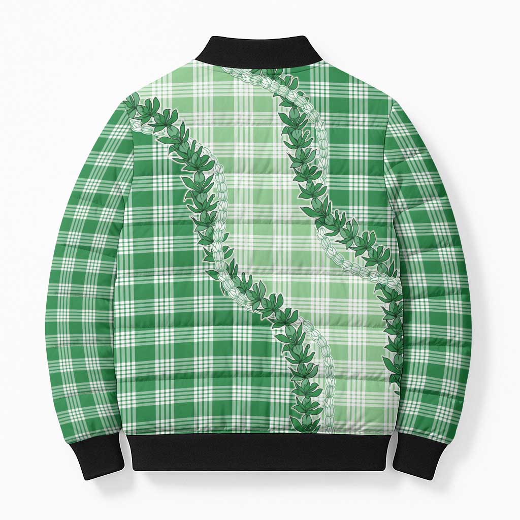 Green Hawaii Palaka Bomber Puffer Jacket Hawaiian Pikake Lei LT05 - Polynesian Pride