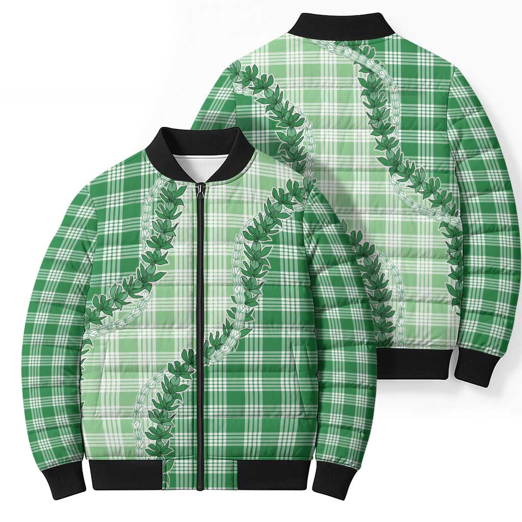 Green Hawaii Palaka Bomber Puffer Jacket Hawaiian Pikake Lei LT05 - Polynesian Pride