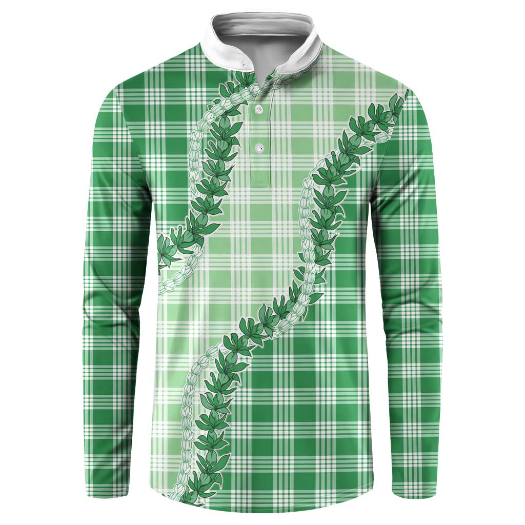 Green Hawaii Palaka Button Sweatshirt Hawaiian Pikake Lei LT05 Green - Polynesian Pride