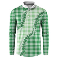 Green Hawaii Palaka Button Sweatshirt Hawaiian Pikake Lei LT05 Green - Polynesian Pride
