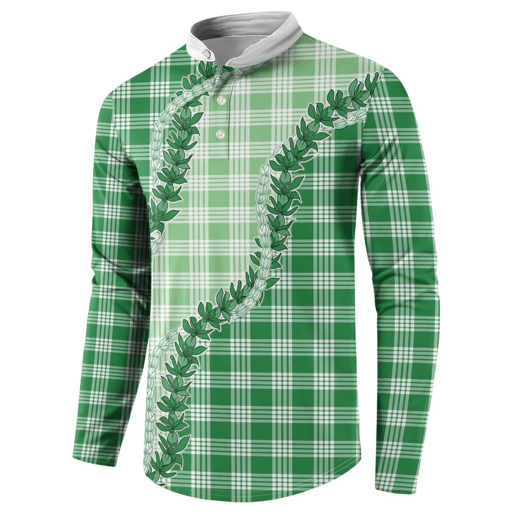 Green Hawaii Palaka Button Sweatshirt Hawaiian Pikake Lei LT05 - Polynesian Pride