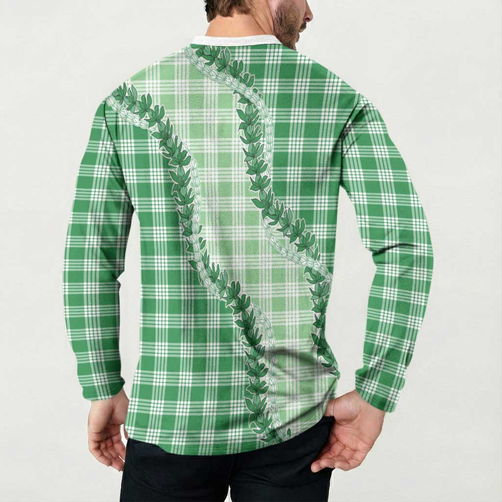 Green Hawaii Palaka Button Sweatshirt Hawaiian Pikake Lei LT05 - Polynesian Pride