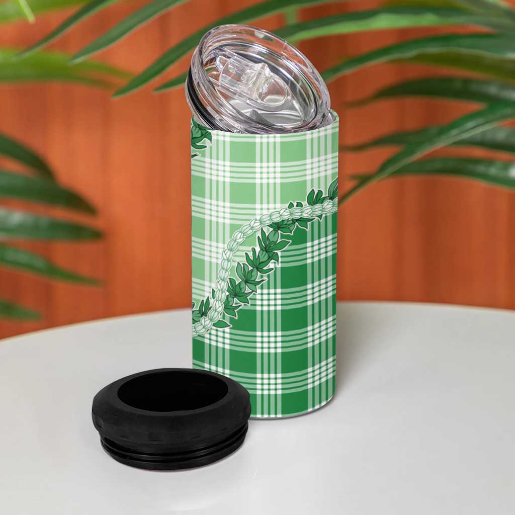 Green Hawaii Palaka 4 in 1 Can Cooler Tumbler Hawaiian Pikake Lei