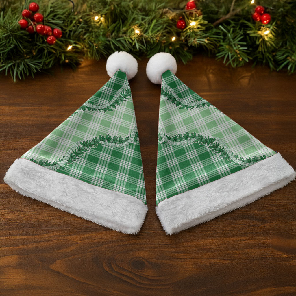 Green Hawaii Palaka Christmas Santa Hat Hawaiian Pikake Lei LT05 - Polynesian Pride