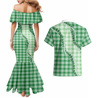 Green Hawaii Palaka Couples Matching Mermaid Dress and Hawaiian Shirt Hawaiian Pikake Lei