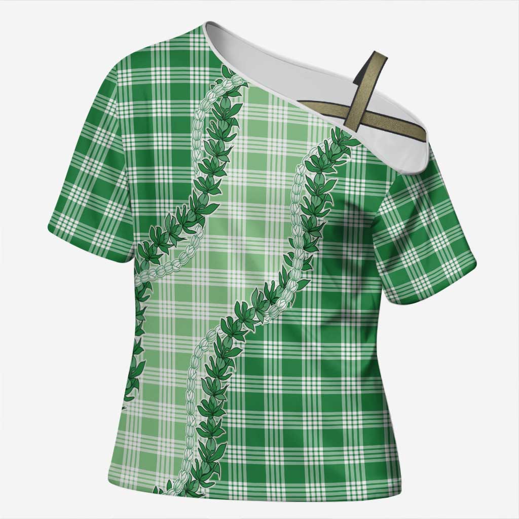 Green Hawaii Palaka Cross Shoulder Shirt Hawaiian Pikake Lei LT05 Female Green - Polynesian Pride