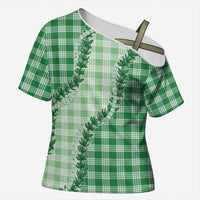 Green Hawaii Palaka Cross Shoulder Shirt Hawaiian Pikake Lei LT05 Female Green - Polynesian Pride