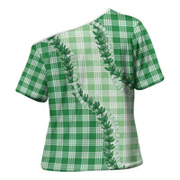 Green Hawaii Palaka Cross Shoulder Shirt Hawaiian Pikake Lei LT05 - Polynesian Pride