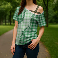 Green Hawaii Palaka Cross Shoulder Shirt Hawaiian Pikake Lei LT05 - Polynesian Pride
