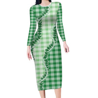 Green Hawaii Palaka Family Matching Long Sleeve Bodycon Dress and Hawaiian Shirt Hawaiian Pikake Lei