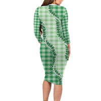 Green Hawaii Palaka Family Matching Long Sleeve Bodycon Dress and Hawaiian Shirt Hawaiian Pikake Lei
