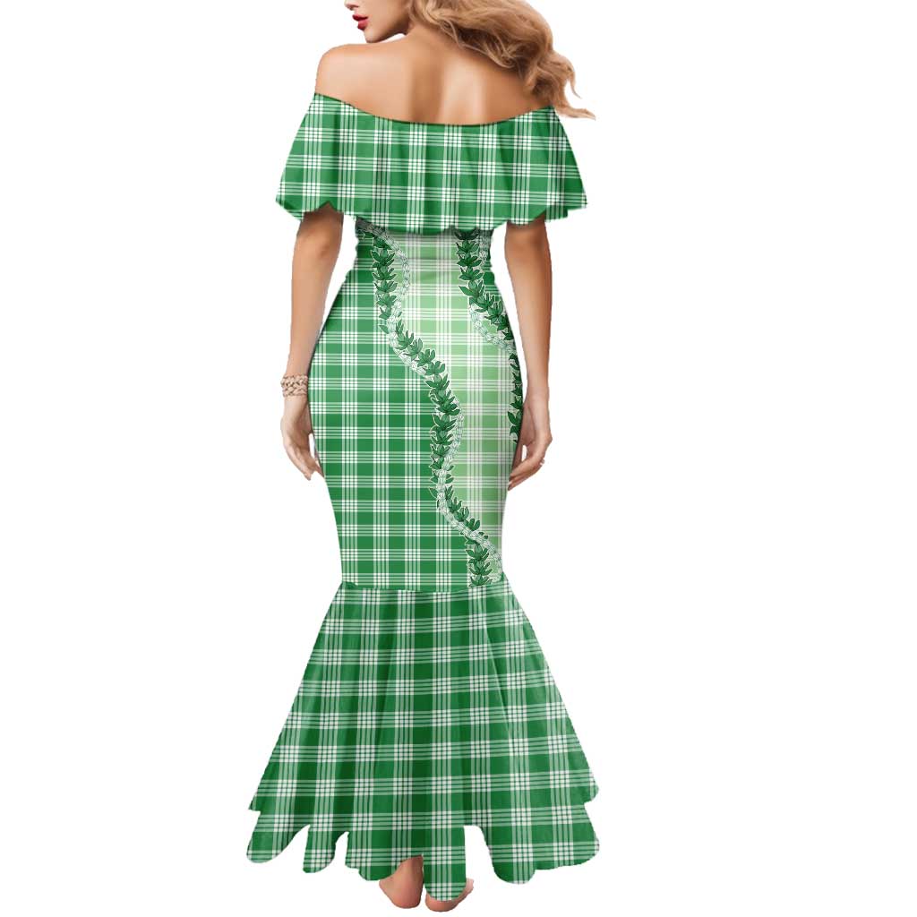 Green Hawaii Palaka Family Matching Mermaid Dress and Hawaiian Shirt Hawaiian Pikake Lei