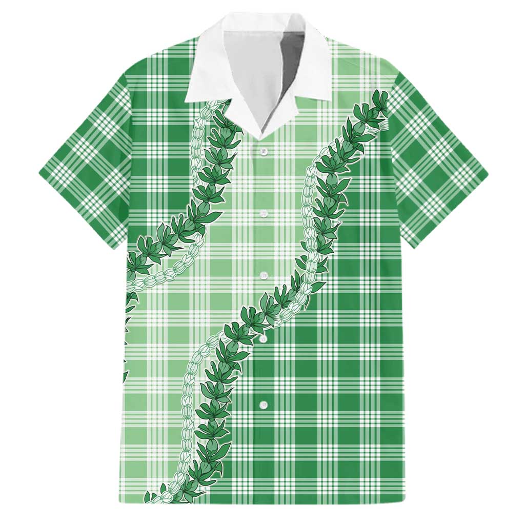 Green Hawaii Palaka Family Matching Summer Maxi Dress and Hawaiian Shirt Hawaiian Pikake Lei