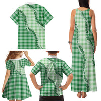 Green Hawaii Palaka Family Matching Tank Maxi Dress and Hawaiian Shirt Hawaiian Pikake Lei