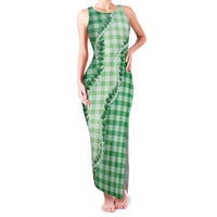 Green Hawaii Palaka Family Matching Tank Maxi Dress and Hawaiian Shirt Hawaiian Pikake Lei