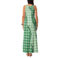 Green Hawaii Palaka Family Matching Tank Maxi Dress and Hawaiian Shirt Hawaiian Pikake Lei