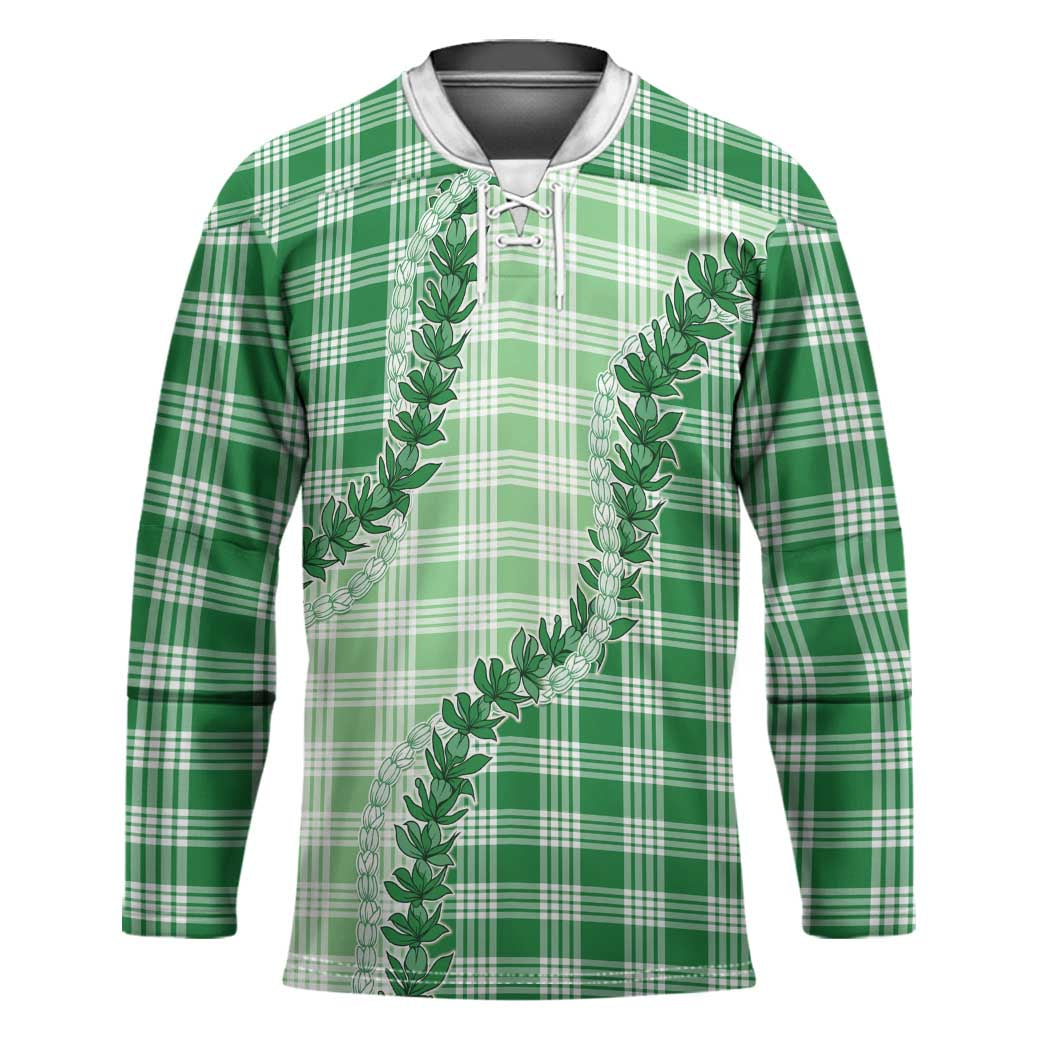 Green Hawaii Palaka Hockey Jersey Hawaiian Pikake Lei LT05 Unisex Green - Polynesian Pride