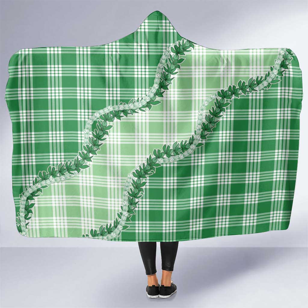 Green Hawaii Palaka Hooded Blanket Hawaiian Pikake Lei