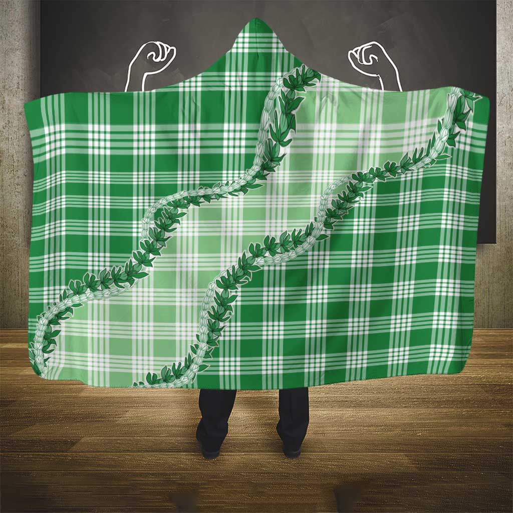 Green Hawaii Palaka Hooded Blanket Hawaiian Pikake Lei