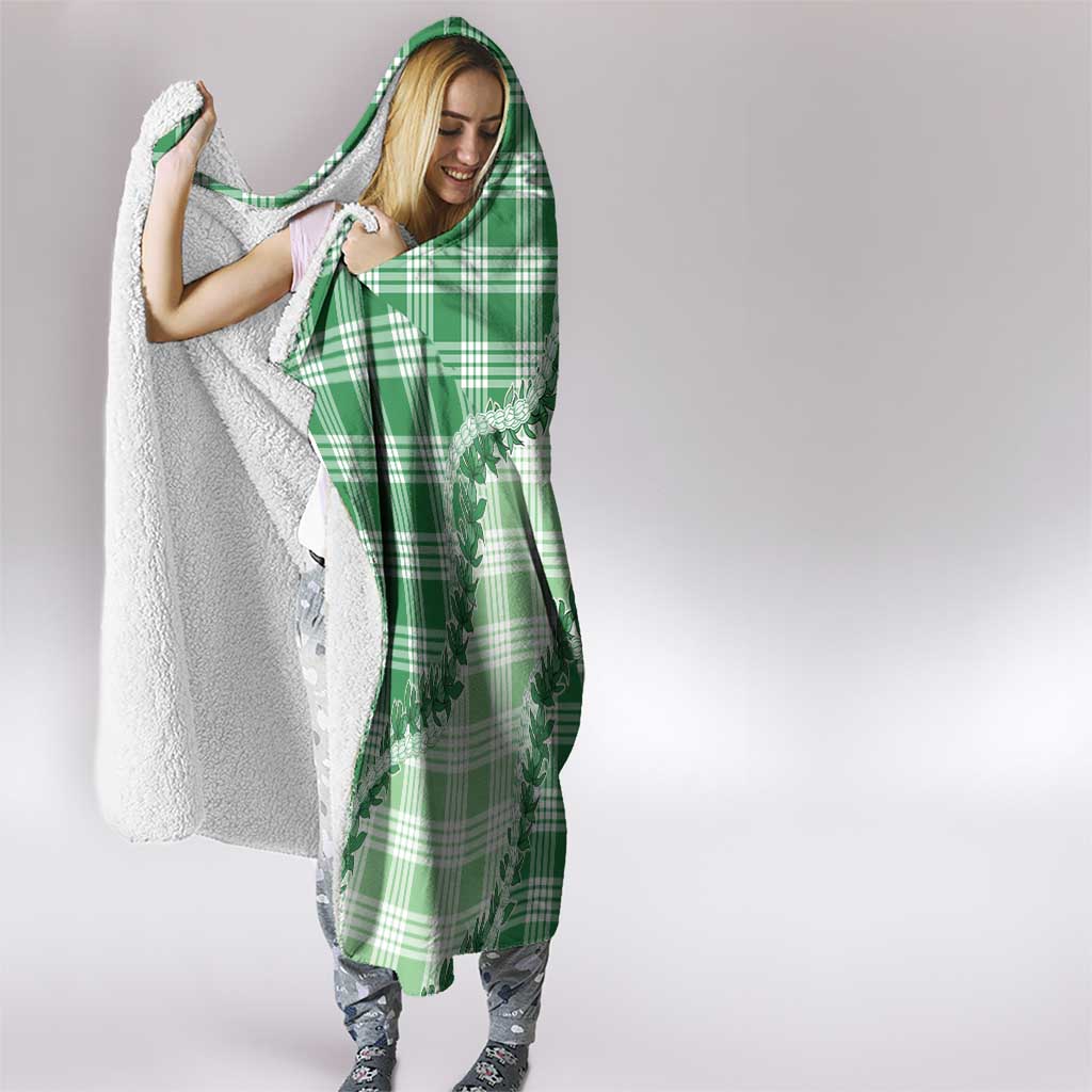 Green Hawaii Palaka Hooded Blanket Hawaiian Pikake Lei