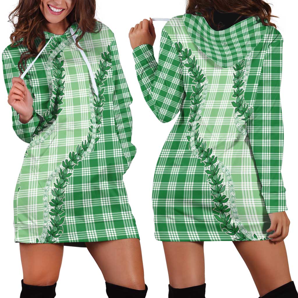 Green Hawaii Palaka Hoodie Dress Hawaiian Pikake Lei LT05 - Polynesian Pride