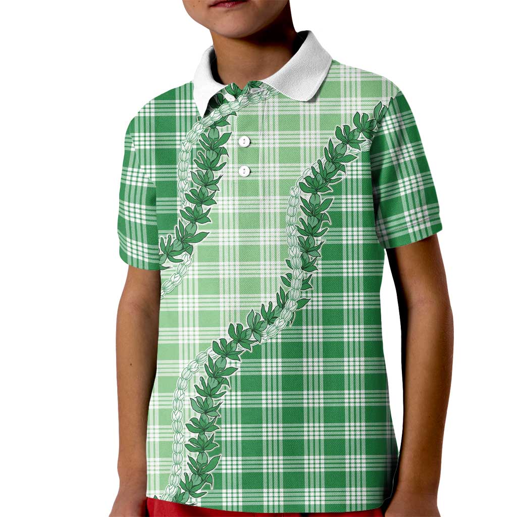 Green Hawaii Palaka Kid Polo Shirt Hawaiian Pikake Lei LT05 Kid Green - Polynesian Pride