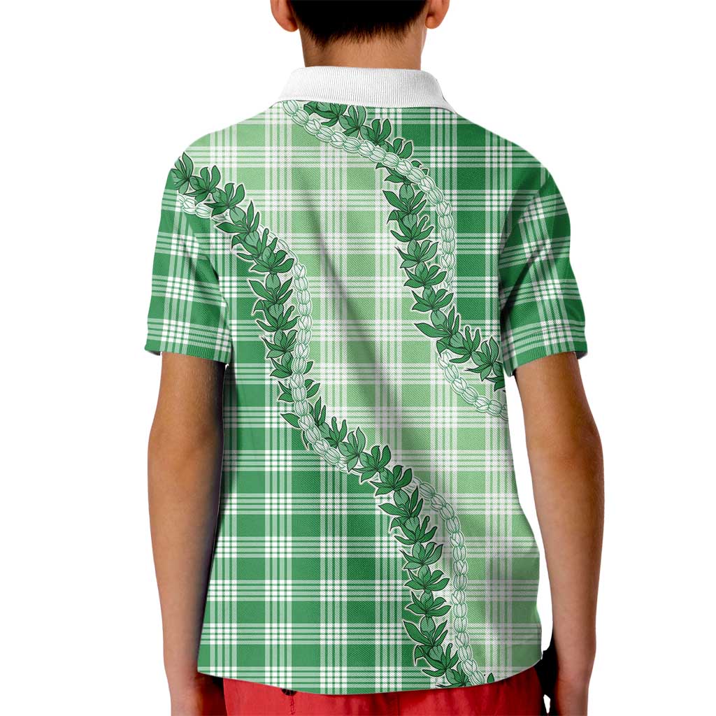 Green Hawaii Palaka Kid Polo Shirt Hawaiian Pikake Lei LT05 - Polynesian Pride