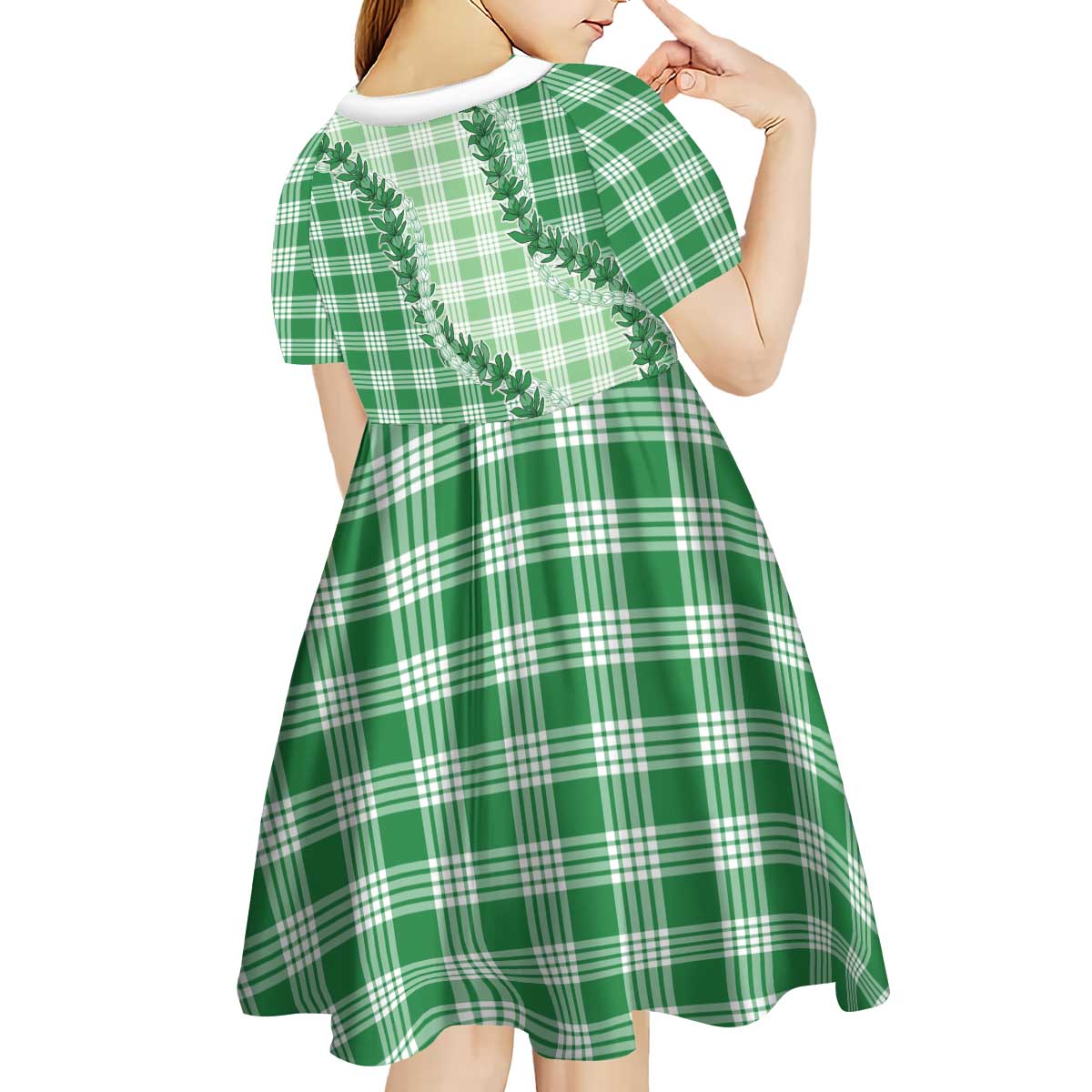 Green Hawaii Palaka Kid Short Sleeve Dress Hawaiian Pikake Lei LT05 - Polynesian Pride