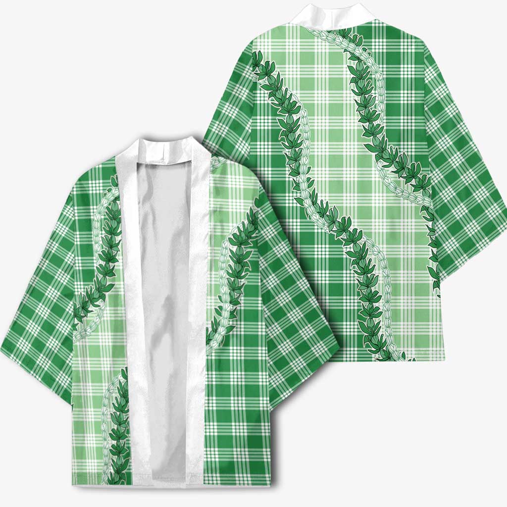 Green Hawaii Palaka Kimono Hawaiian Pikake Lei