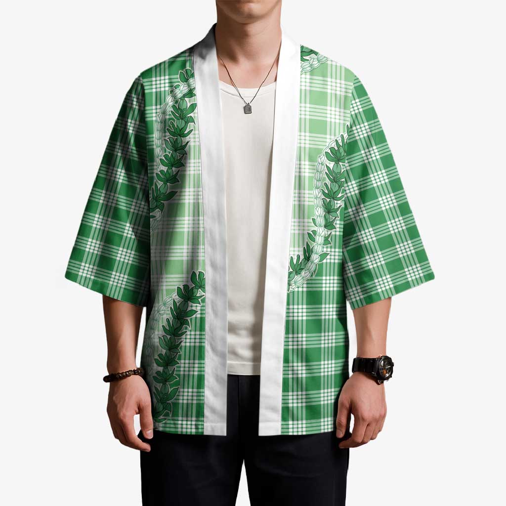 Green Hawaii Palaka Kimono Hawaiian Pikake Lei