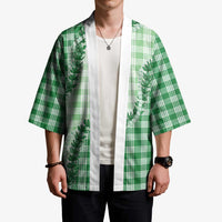 Green Hawaii Palaka Kimono Hawaiian Pikake Lei